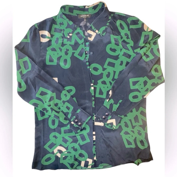 Lafayette 148 Silk Duvall Link Print Button-down Long Sleeve Blouse L - Picture 7 of 16